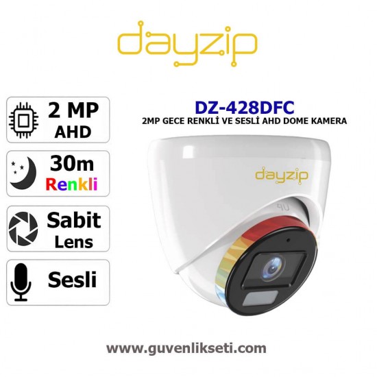 Dayzip DZ-428DFC 2MP gece renkli sesli AHD dome kamera modeli